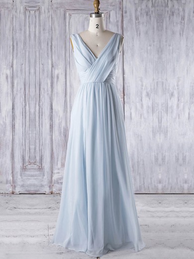 Chiffon A-line V-neck Floor-length with Ruffles Bridesmaid Dresses #JCD01013325