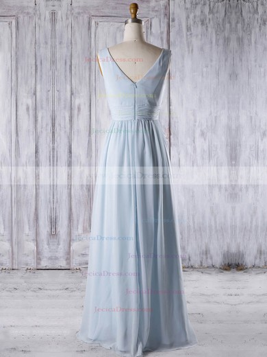 Chiffon A-line V-neck Floor-length with Ruffles Bridesmaid Dresses #JCD01013325