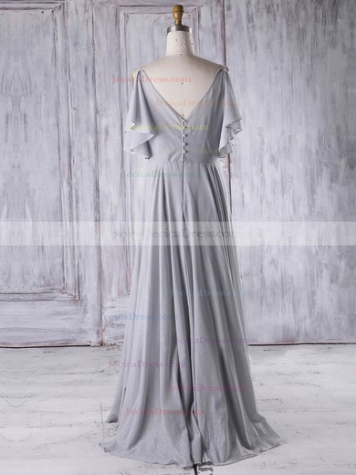 Chiffon A-line V-neck Floor-length with Ruffles Bridesmaid Dresses #JCD01013326
