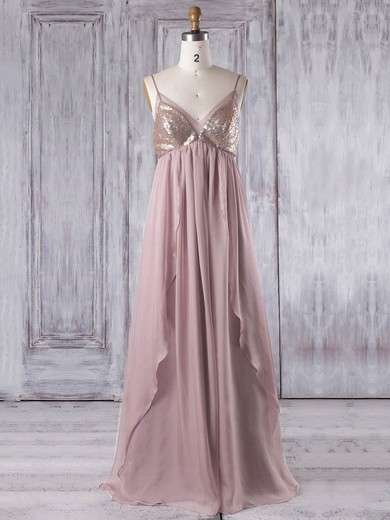 Chiffon Empire V-neck Floor-length with Sequins Bridesmaid Dresses #JCD01013333