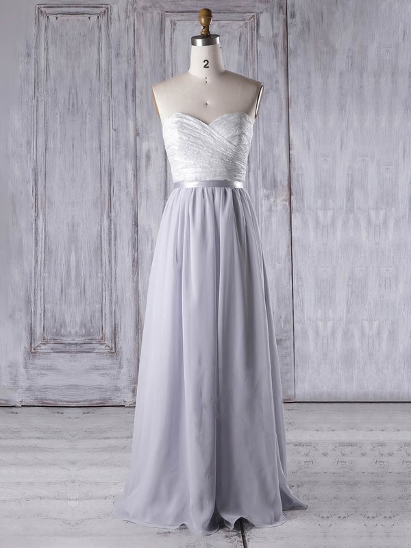Lace Chiffon A-line Sweetheart Floor-length with Sashes / Ribbons Bridesmaid Dresses #JCD01013334