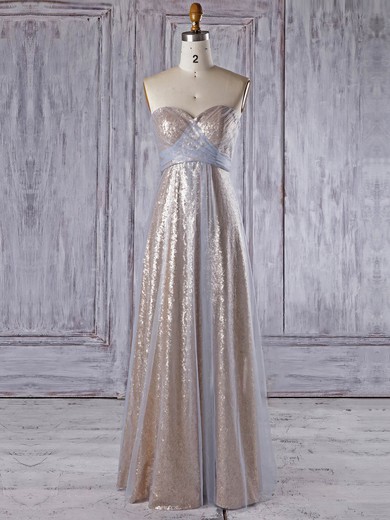 Tulle Sequined Empire Sweetheart Floor-length with Ruffles Bridesmaid Dresses #JCD01013335