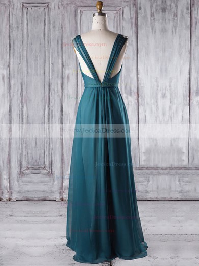 Chiffon A-line V-neck Floor-length with Sashes / Ribbons Bridesmaid Dresses #JCD01013338