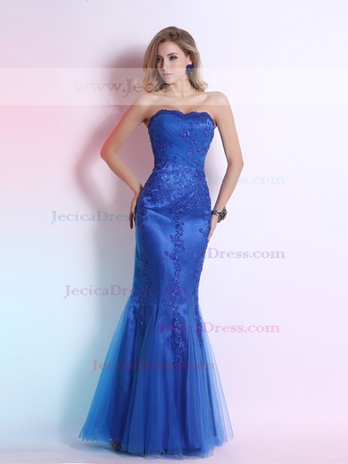 Sweetheart Top Tulle with Embroidered Trumpet/Mermaid Royal Blue Prom Dress #JCD02014294