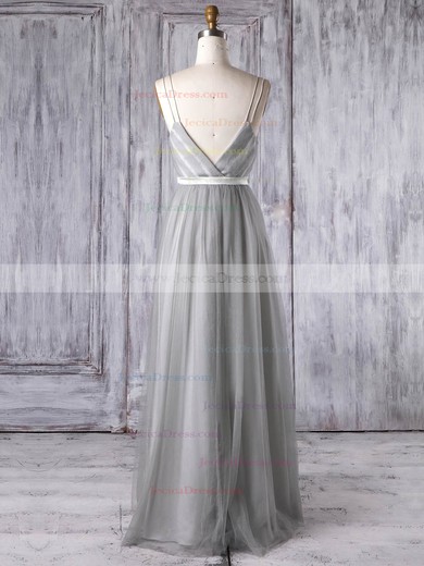 Tulle A-line V-neck Floor-length with Sashes / Ribbons Bridesmaid Dresses #JCD01013347