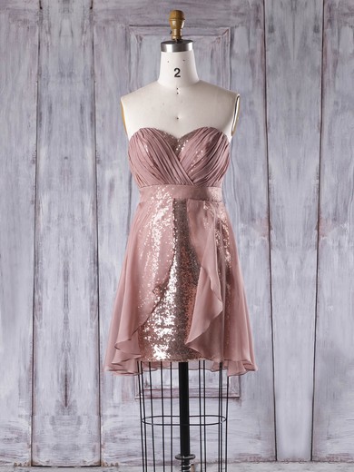 Chiffon Sequined Empire Sweetheart Short/Mini with Ruffles Bridesmaid Dresses #JCD01013357