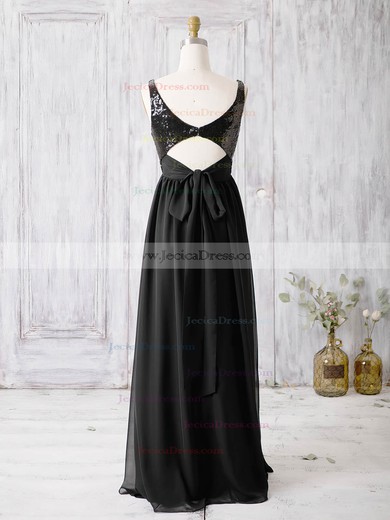 Chiffon A-line V-neck Floor-length with Sequins Bridesmaid Dresses #JCD01013365