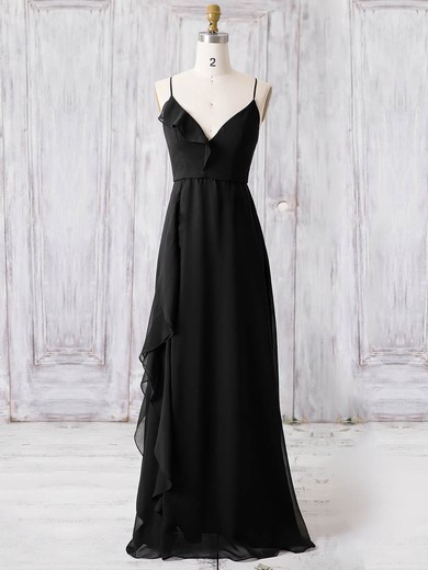 Chiffon A-line V-neck Floor-length with Ruffles Bridesmaid Dresses #JCD01013366