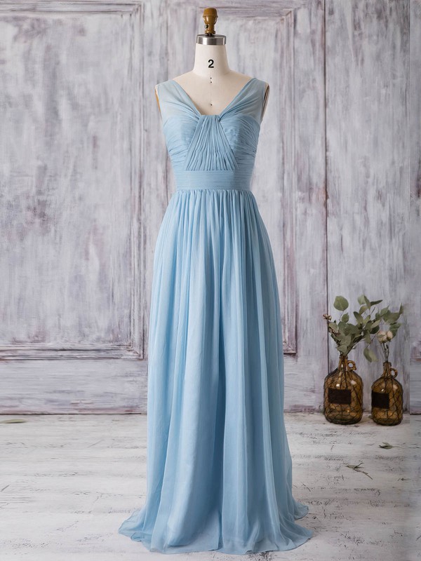 Chiffon A-line V-neck Floor-length with Ruffles Bridesmaid Dresses #JCD01013368