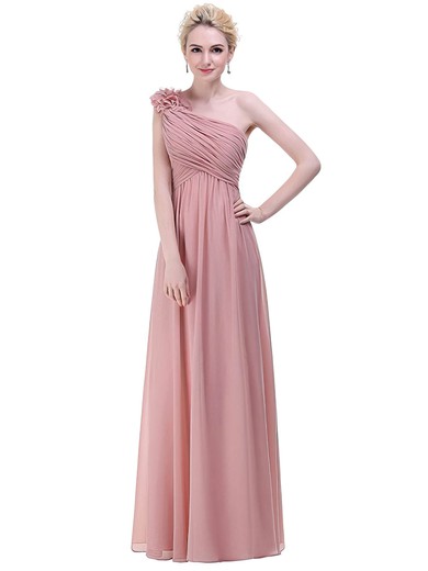 Chiffon Empire One Shoulder Floor-length with Flower(s) Bridesmaid Dresses #JCD01013374