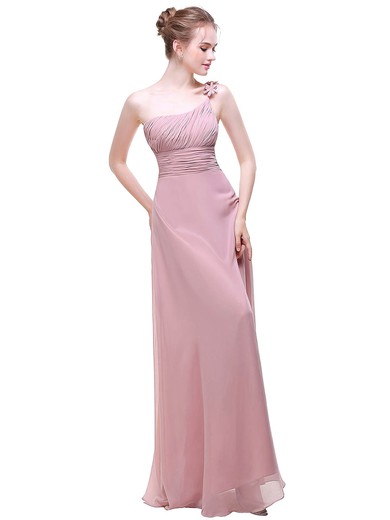 Chiffon A-line One Shoulder Floor-length with Flower(s) Bridesmaid Dresses #JCD01013376
