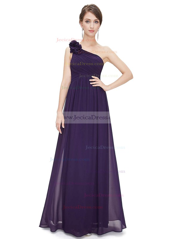 Chiffon Empire One Shoulder Ankle-length with Flower(s) Bridesmaid Dresses #JCD01013377