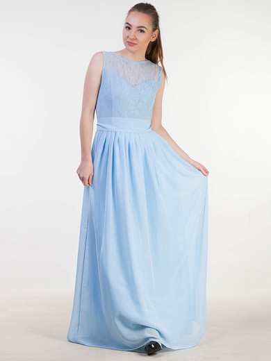 Lace Chiffon A-line Scoop Neck Floor-length with Sashes / Ribbons Bridesmaid Dresses #JCD01013383