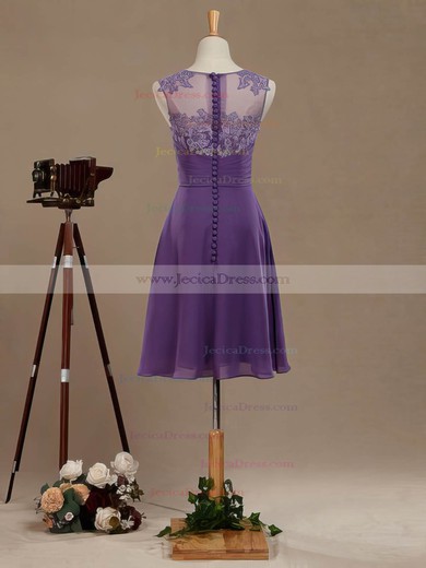 Tulle Chiffon A-line Scoop Neck Short/Mini with Appliques Lace Bridesmaid Dresses #JCD01013391