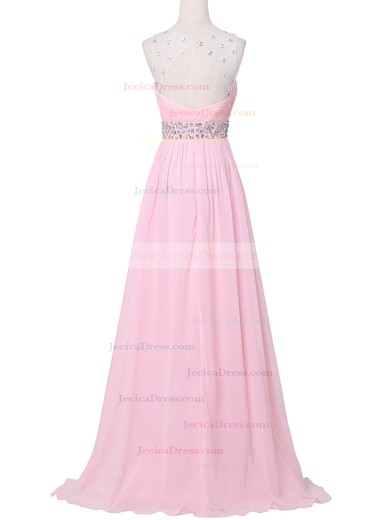 Tulle Chiffon A-line Scoop Neck Sweep Train with Crystal Detailing Bridesmaid Dresses #JCD01013394