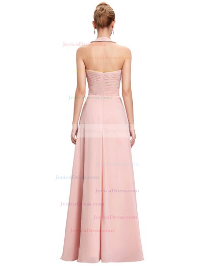 Chiffon A-line Halter Floor-length with Flower(s) Bridesmaid Dresses #JCD01013396