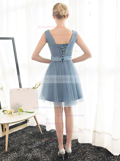 Tulle A-line V-neck Short/Mini with Sashes / Ribbons Bridesmaid Dresses #JCD01013399
