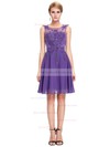 Chiffon Tulle A-line Scoop Neck Short/Mini with Appliques Lace Bridesmaid Dresses #JCD01013404