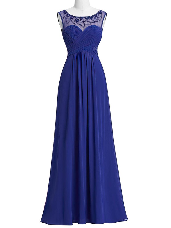 Chiffon Tulle A-line Scoop Neck Floor-length with Beading Bridesmaid Dresses #JCD01013405