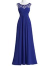 Chiffon Tulle A-line Scoop Neck Floor-length with Beading Bridesmaid Dresses #JCD01013405