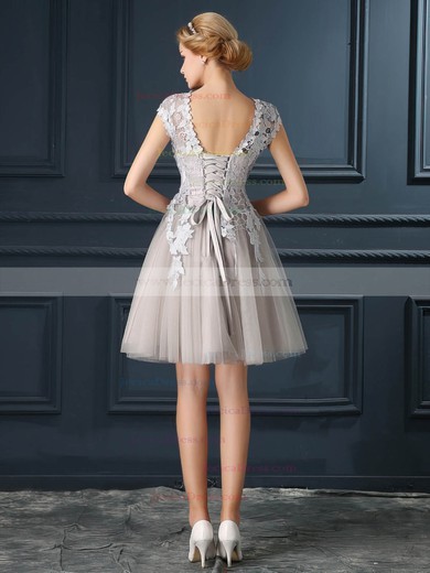 Tulle A-line Scoop Neck Short/Mini with Appliques Lace Bridesmaid Dresses #JCD01013413