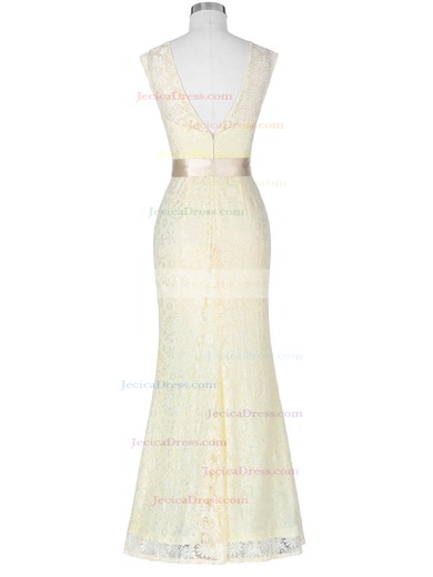 Lace Trumpet/Mermaid Scoop Neck Floor-length with Sashes / Ribbons Bridesmaid Dresses #JCD01013418