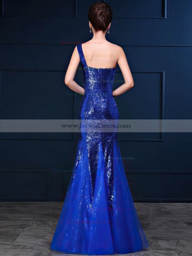 Tulle Sequined Trumpet/Mermaid One Shoulder Floor-length with Ruffles Bridesmaid Dresses #JCD01013420