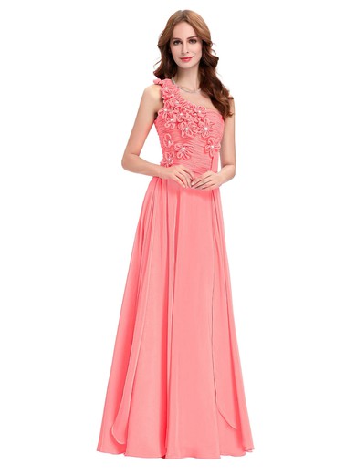 Chiffon A-line One Shoulder Floor-length with Crystal Detailing Bridesmaid Dresses #JCD01013431