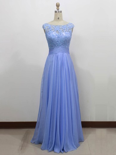 Chiffon|Tulle A-line Scoop Neck Floor-length with Appliques Lace Bridesmaid Dresses #JCD01013434