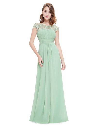 Lace|Chiffon A-line Scoop Neck Floor-length with Pleats Bridesmaid Dresses #JCD01013435