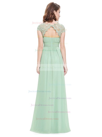 Lace|Chiffon A-line Scoop Neck Floor-length with Pleats Bridesmaid Dresses #JCD01013435