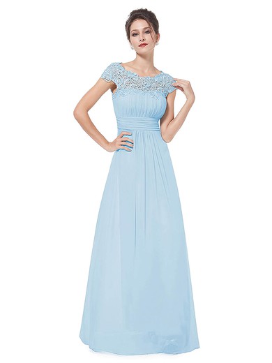 Lace|Chiffon A-line Scoop Neck Floor-length with Pleats Bridesmaid Dresses #JCD01013438