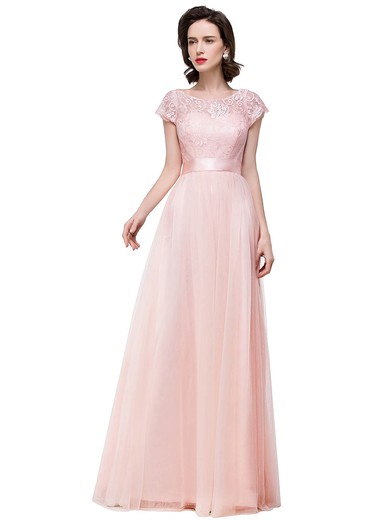 Lace|Tulle A-line Scoop Neck Floor-length with Sashes / Ribbons Bridesmaid Dresses #JCD01013439