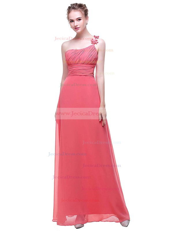 Chiffon A-line One Shoulder Floor-length with Flower(s) Bridesmaid Dresses #JCD01013443