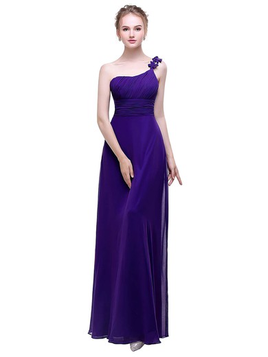 Chiffon A-line One Shoulder Ankle-length with Flower(s) Bridesmaid Dresses #JCD01013446