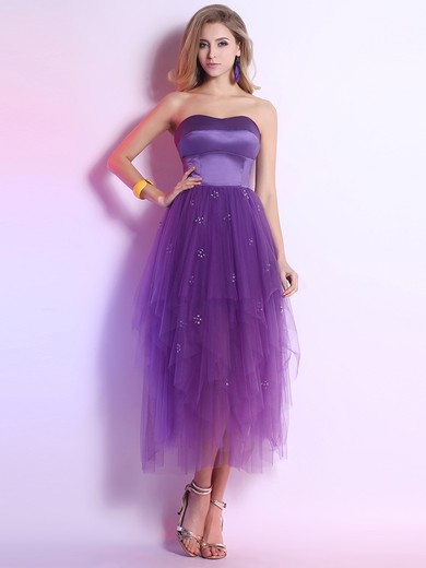 Asymmetrical Tiered Satin Tulle Purple Sweetheart Designer Prom Dress #JCD02051644
