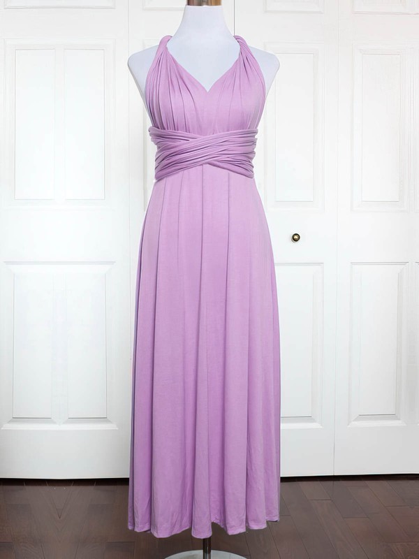 Jersey A-line V-neck Ankle-length with Ruffles Bridesmaid Dresses #JCD01013146