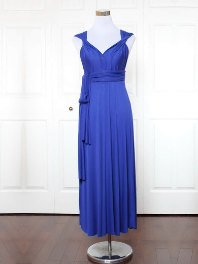 Jersey A-line V-neck Ankle-length with Ruffles Bridesmaid Dresses #JCD01013148