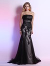 Strapless Trumpet/Mermaid Amazing Satin Tulle Appliques Lace Ruffles Black Prom Dress #JCD02023109