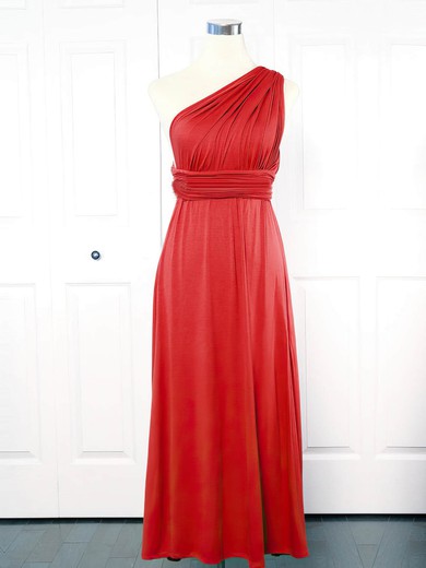 Jersey Empire One Shoulder Ankle-length with Ruffles Bridesmaid Dresses #JCD01013151