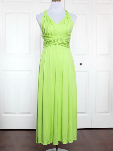 Jersey A-line V-neck Ankle-length with Ruffles Bridesmaid Dresses #JCD01013167