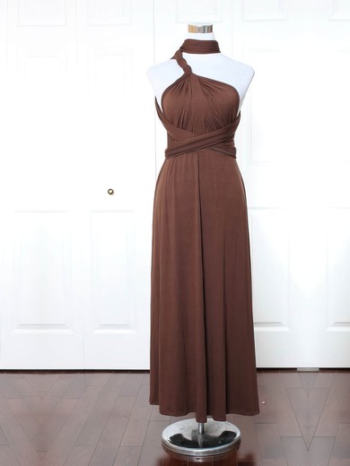 Jersey A-line High Neck Ankle-length with Ruffles Bridesmaid Dresses #JCD01013169