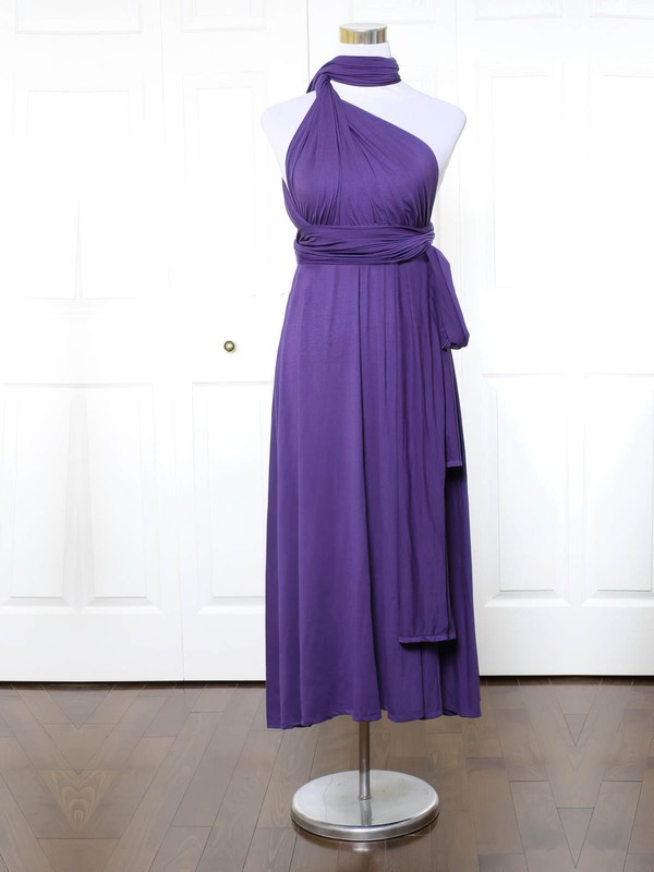 Jersey A-line High Neck Ankle-length with Ruffles Bridesmaid Dresses #JCD01013170