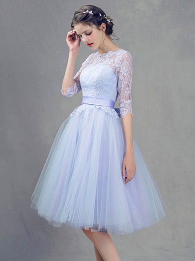 Lace Tulle Princess Scoop Neck Knee-length with Sashes / Ribbons Bridesmaid Dresses #JCD01013409