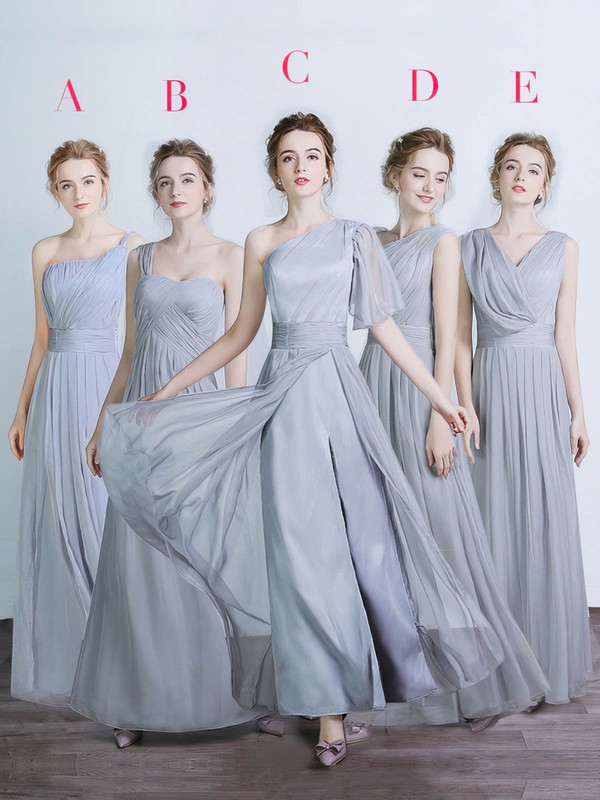 Chiffon Silk-like Satin A-line One Shoulder Floor-length with Split Front Bridesmaid Dresses #JCD01013429