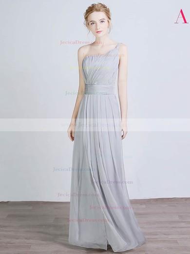 Chiffon Silk-like Satin A-line One Shoulder Floor-length with Split Front Bridesmaid Dresses #JCD01013429