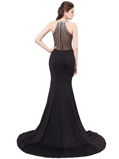 Chiffon Tulle Trumpet/Mermaid Scoop Neck Sweep Train with Crystal Detailing Prom Dresses #JCD020104149