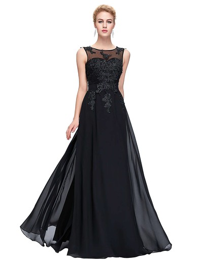 Chiffon Tulle A-line Scoop Neck Floor-length with Sashes / Ribbons Prom Dresses #JCD020104151