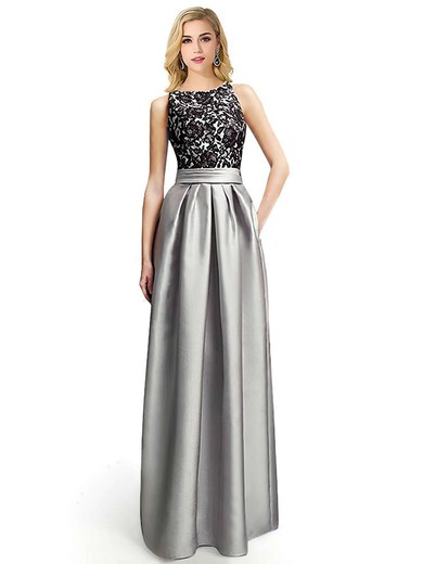 Satin A-line Scoop Neck Floor-length with Appliques Lace Prom Dresses #JCD020104152