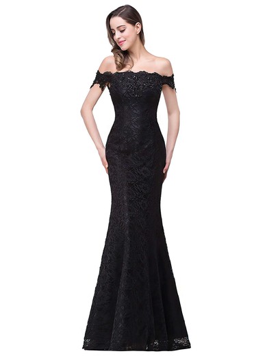 Lace Trumpet/Mermaid Off-the-shoulder Floor-length with Beading Prom Dresses #JCD020104153